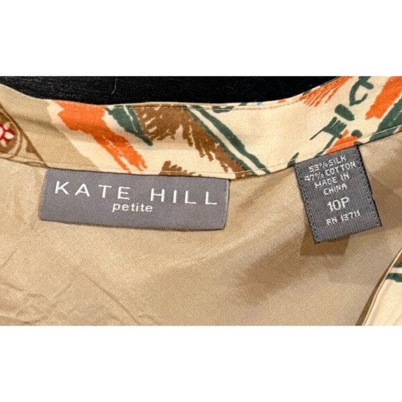 Vintage Kate Hill Size 10P Venice Italy Print Silk Blend Travel Artsy Midi Skirt - Picture 6 of 15